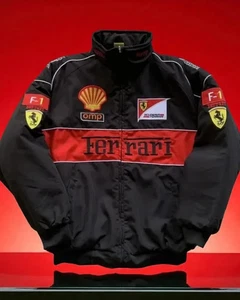 Vintage Ferrari F1 Jacket Black | Scuderia Ferrari Bomber Racing Motorsport Jack - Picture 1 of 5