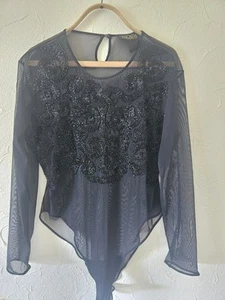 Body Suite Escada in rete e perline vintage nero taglia L - Foto 1 di 10