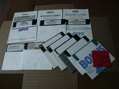 Commodore (10) 5.25" Disks Lot H, World, Winter & Summer Games, MJ Basketball - Image 1 of 4