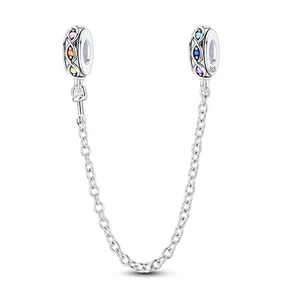 MULA 925 Sterling Silber Charm Sicherheitskette bunt geflochten für Damen Armband - Bild 1 von 5
