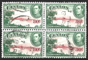 CEYLON KGV1 1945 30c PERF 11 X 11.5 BLOCK USED - Picture 1 of 1