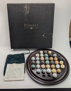 Bombay Company 1994 Holz Solitär Spiel 35 Steinmurmeln 13,5" rundes Brett - Bild 1 von 15