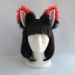 FUCHSOHREN pelziges STIRNBAND schwarz & rot Foxy Anime Cosplay Halloween Hund Wolf OOAK - Bild 1 von 5