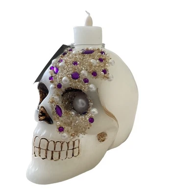 Christian Siriano Jeweled Skull LED Wax Candle Spooky Halloween Glam Decor New - Image 1 of 4