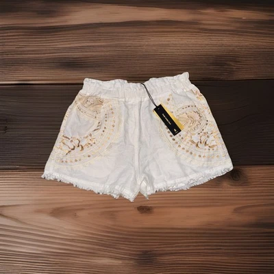 Pantalones Cortos Griegos Arcaicos Kori Cachemira Bordados Blanco Y Dorado Para Mujer Medianos NUEVO Foto 1 de 4