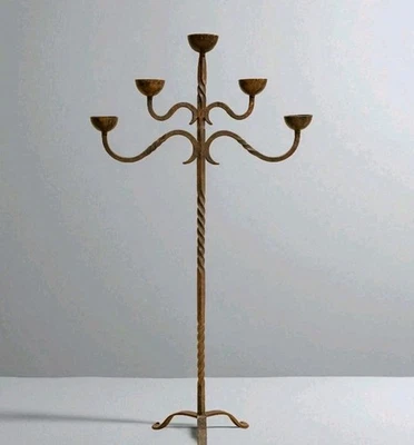 Grand chandelier ancien fer forgé 155 cm 5 bras bougeoirs gothique déco vintage - Photo 1/4