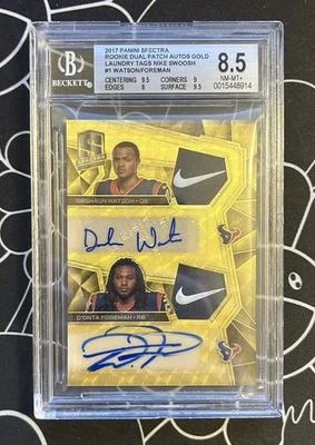 2017 Panini Spectra Gold Vinyl 1/1 Rookie Nike Laundry Tags Watson/ Foreman - Image 1 of 2
