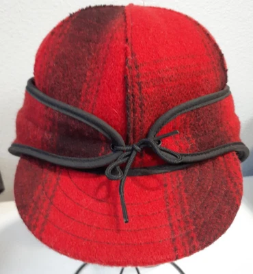 Stormy Kromer Mens USA Made Red Black Plaid Hunting Work Hat Cap 7 1/8 Ear Flaps - Image 1 of 4