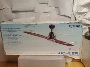 Kichler 56" Ceiling Fan Satin Black Antique Pewter Accents  Reversable 3 Speeds  - Picture 1 of 6