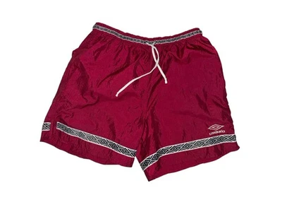 VRG Pantalones Cortos de Fútbol UMBRO Años 90 Vino Tinto Hecho en Nylon EE. UU. 6” Entrepierna Talla Hombre’s L Foto 1 de 4