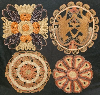 4 VTG Raffia Straw Rattan Wicker Trivet Hot Pads. 6 34" - 8" Nice Fall Colors. - Image 1 of 4