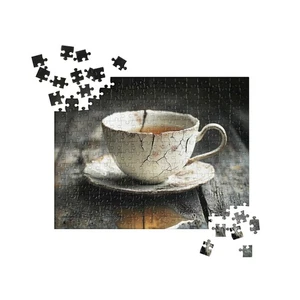 Vintage Cracked Teacup Puzzle Gothic Dark Cottagecore Rustic Tea Lover Artwork - Picture 1 of 7