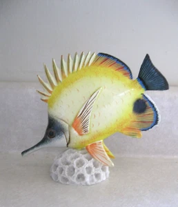 Tropical Fish Yellow Longnose Butterflyfish On Coral Stand Figurine Decor # 4 - Picture 1 of 5