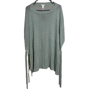J. Jill Poncho Pullover Damen Einheitsgröße Leinenmischung seitlich zum Binden grün Pulli neu mit Etikett - Bild 1 von 6