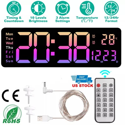16" Large Digital Wall Clock w/Remote Control Large Display LED Wall Clock Timer - Image 1 of 4