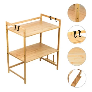 Estante de cocina Bambú Estante para microondas con 4 ganchos Uche Soporte para microondas - Imagen 1 de 26