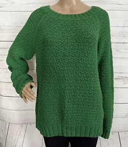 Worthington Raglan Pullover XL Kelly Grün Freizeit Baumwollmischung Grobstrick Kuschelig - Bild 1 von 12