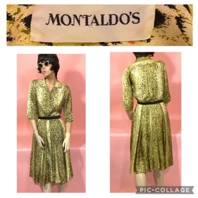 VESTIDO DE SEDA VINTAGE AÑOS 60’S-70’S DISEÑADOR MONTALDO’S ESTAMPADO DE MANCHAS DE LEOPARDO Foto 1 de 4