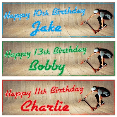 5 STAR BANNERS 2 PERSONALISED SCOOTER BIRTHDAY BANNERS 800mm x 297mm