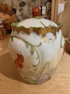 French Cookie/Biscuit Jar, A.L.mark,Hand Painted Red Poppies,Alfred Lanternier - Picture 1 of 8