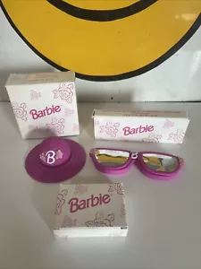 VINTAGE 1996 MATTEL BARBIE AVON PINK LOT SUNGLASSES EYESHADOW SOLID PERFUME HAT - Picture 1 of 8