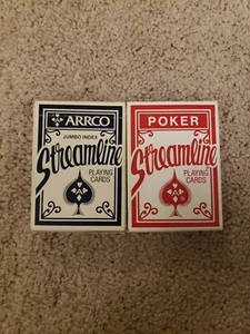 ARRCO Jumbo Index STROMLINIENFÖRMIGE SPIELKARTEN HERGESTELLT IN DEN USA BLAUE PACKUNG, ROTE PACKUNG - Bild 1 von 2