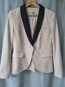 H&M Size 10 Nude Pink Black Tuxedo Blazer Jacket Smart Formal Tailored C15 - Picture 1 of 5