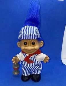 Vintage 4.5" RUSS RAILROAD CONDUCTOR Troll Blue Hair 1990's NEW - Picture 1 of 7