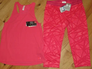 Under Armour coral tank top & patterned capris cropped leggings NWT girls XL YXL - Picture 1 of 2