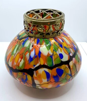 Vase pique-fleurs Clichy boule, verre laiton, époque art-déco, années 30 - Photo 1/4