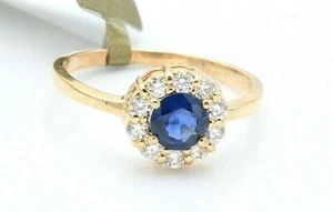 1.10 Carats Diamond & Natural Blue Sapphire Halo Ring 14K Gold Retail $1,400. - Picture 1 of 4