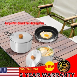 Portable Outdoor Camping Cookware Backpacking Hiking Cooking Pot Pans Equipment - Picture 1 of 17
