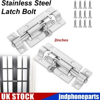 2" Silver 2PCS Bathroom Sliding Bolts Toilet Shed Door Lock Catch Latch - Image 1 of 4