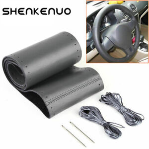 Leather Car Steering Wheel Cover Needle Thread Anti-slip Black For Hummer H2 H3
