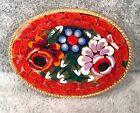 Vintage Micromosaic Pin Brooch - Orange Pink White Flowers on Oval Background