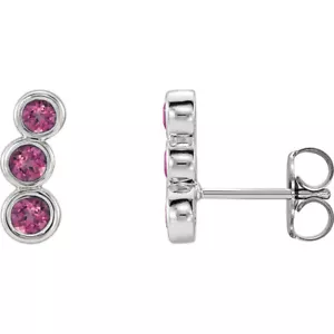 Pink Tourmaline Three-Stone Ear Climbers In Sterling Silver - Picture 1 of 2