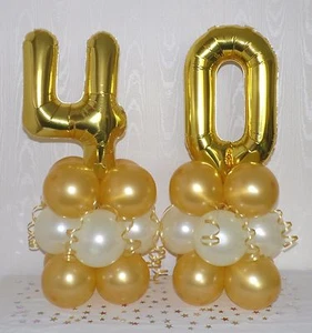 40th BIRTHDAY - AGE 40 - GOLD/ IVORY - FOIL BALLOON DISPLAY - TABLE CENTREPIECE - Picture 1 of 4
