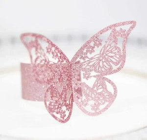 10x Napkin Rings Gold Disposable Butterfly Paper Table Wedding Decoration Party - Picture 1 of 16