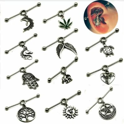Barra industrial de acero quirúrgico Wicca piercing pagano hombres pendiente joyería corporal Foto 1 de 4
