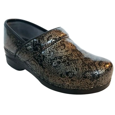 Dansko XP Work Nurse Clogs Black-Silver Patent Leather Paisley Platform EU 36 - Image 1 of 4