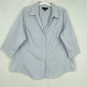 Lane Bryant Damen Größe 20 Knopfleiste Shirt blau weiß Streifen V-Ausschnitt 3/4 Ärmel - Bild 1 von 7