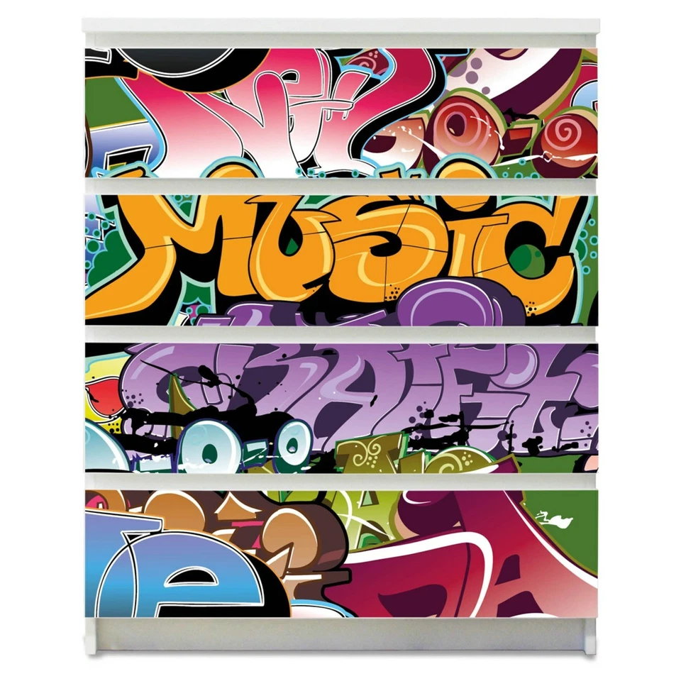 banjado Möbelaufkleber Selbstklebende Möbelfolie für IKEA Malm Graffiti - Bild 1 von 1