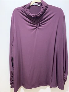 Susan Graver Women’s Size 3X Purple Mock Turtleneck Gathered Neckline & Sleeves - Picture 1 of 10