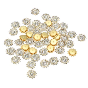 100Pcs 14mm 3 Layers Sew on Flower Rhinestones Crystal Metal Base, White - Picture 1 of 7