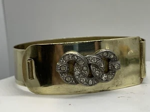 Vintage Art Deco Cuff Latch Bracelet Rhinestones - Picture 1 of 5