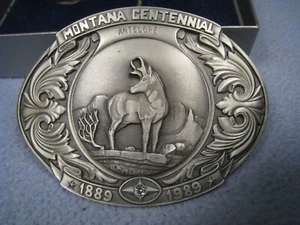 Limited Numbered Official Montana Centennial Belt Buckle with Sapphire Antelope - Picture 1 of 22