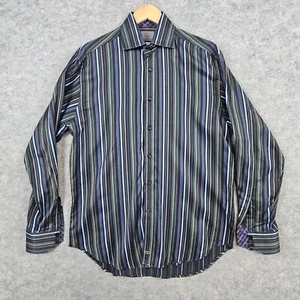 Thomas Dean Men's Multicolor Striped Dress Shirt Size M 100% Cotton Contrast - Picture 1 of 10