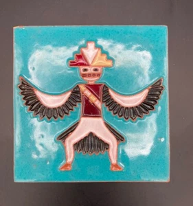 Vintage Desert House Lotz McKusick Gila Keramikfliese Navajo Tänzerin gerahmt 6 Zoll - Bild 1 von 13