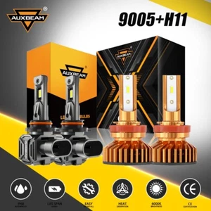 AUXBEAM H11 H8 H9 9005 HB3 LED Headlight Bulbs High Low Beam Replace Halogen - Picture 1 of 12