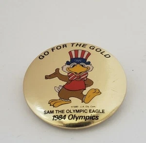 VTG 1984 Los Angeles Olympics Gold Pin - GO FOR THE GOLD Sam the Olympic Eagle  - Picture 1 of 2